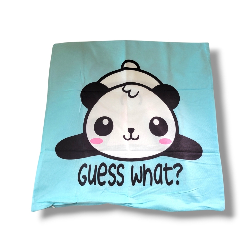 NWOT Kawaii Reversible 'Guess What Panda Butt?' Large Square Pillow Cover